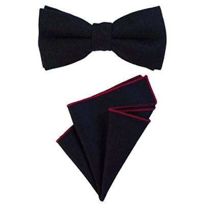 Immagine di DonDon Papillon da uomo 12 x 6 cm di dimensioni regolabili abbinato a un fazzoletto taschino 23 colorato in cotone blu notte
