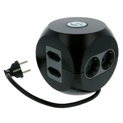 Immagine di Amig Base multipla da tavolo con interruttore Mod.5540 6 prese + 2 USB, a forma di cubo protezione sovratensione, dimensioni: 12 x cm, tensione massima: 250 V, nero