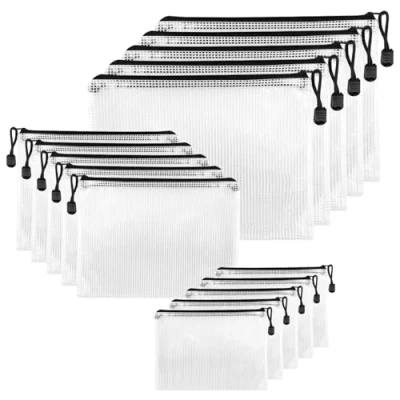 Immagine di Crihovy 15 Pcs A4A5A6 Sacchetto di Zip Impermeabile, Borse File Mesh, Trasparenti Cartelline Portadocumenti, Buste Plastica Zip, del Documento per Documenti, Ricevute, Cosmetici, nero