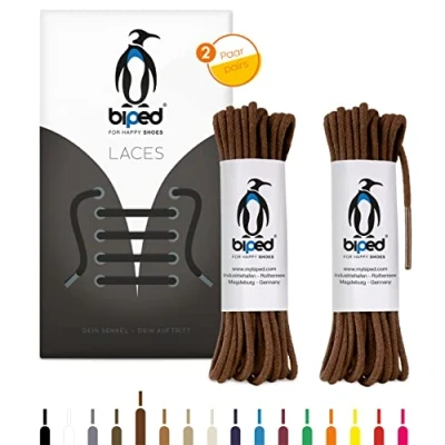 Immagine di biped LACES 2 paia di lacci rotondi in cotone ¿ mm sottili premium per scarpe e stivali pelle resistenti agli strappi lavabili made EU z2900(marrone,45 cm)