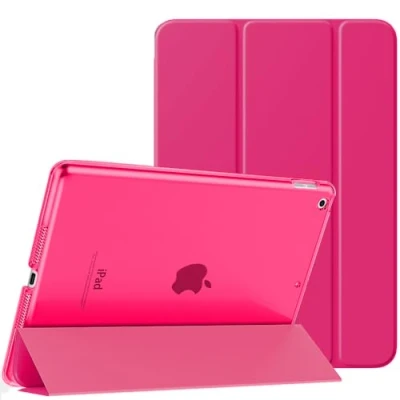 Immagine di MoKo Cover per Nuovo iPad 9 2021 / 8 2020 7 2019, 10.2 Case Ultra Sottile Leggero Custodia in Tri fold Auto Sveglia/Sonno con Retro Semi trasparente Rigido, Rosa Brillante