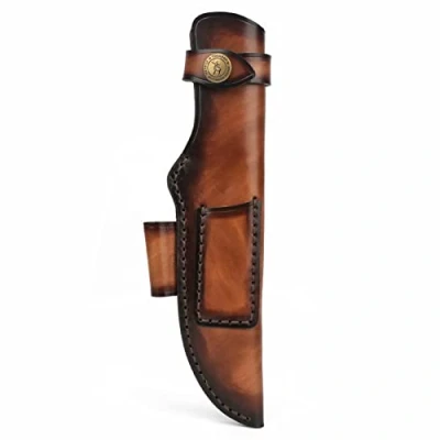 Immagine di Tourbn TOURBON Fodero per coltello in vera pelle fatto a mano con supporto accendifuoco Bushcraft da caccia campeggio