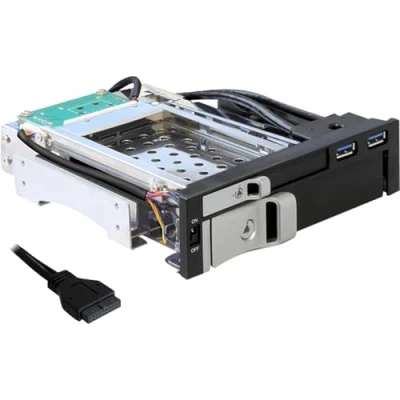 Immagine di Delock Telaio di montaggio 5.25 1x3.5, 1x2.5, porte 2xUSB3, hot swap, Accessori per dischi rigidi