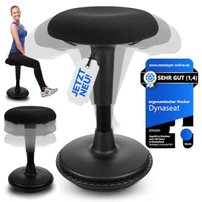 Immagine di Dynaseat Sgabello ergonomico regolabile in altezza per sedersi e stare piedi (nero, 45 65 variante) da ufficio scrivania con effetto oscillante Supporto