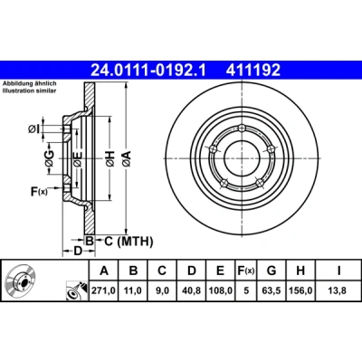 Immagine di ATE 24.0111 0192.1 Disco freno 271,0 11,0 5 108,0 pieno rivestito FORD: Focus Mk4 Hatchback, Turnier, Sedan