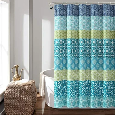 Immagine di Lush Decor tenda da doccia a righe bohémien, 182,9 cm di larghezza x lunghezza, blu e verde, bagno colorate, decorazione per il