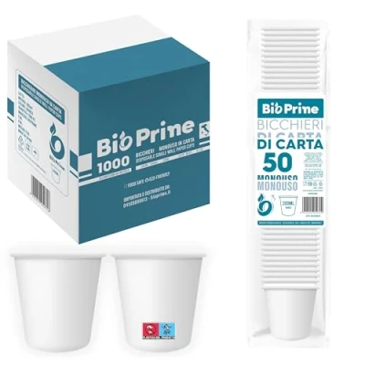 Immagine di 1000pz Bicchieri Acqua in Carta 200ml Biodegradabili Per Bevande Calde, e Bibite Usa Getta.