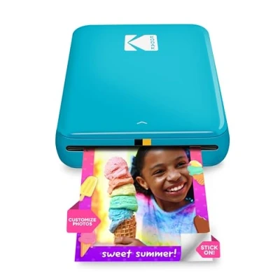 Immagine di KODAK Step Stampante fotografica istantanea per smartphone Mini portatile wireless a colori Foto adesive Zink 2x3 Bluetooth compatibile con iOS e Android App di editing divertente Blu