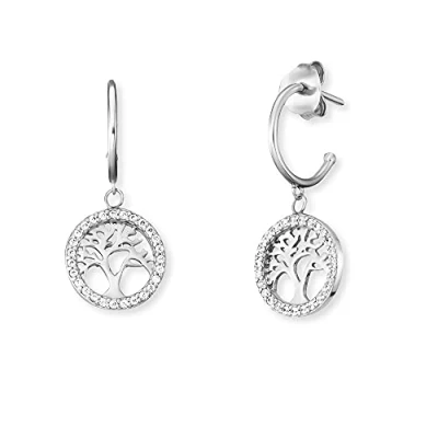 Immagine di Engelsrufer ERE LILTREE ZI CR Orecchini a cerchio da donna in Argento 925 con albero della vita e zirconi, 12 mm, sterling, Zirconia cubica