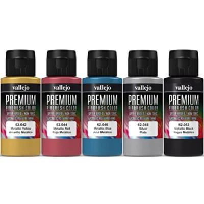 Immagine di Vallejo Set di colori metallizzati per aerografo, 5 x 60 ml