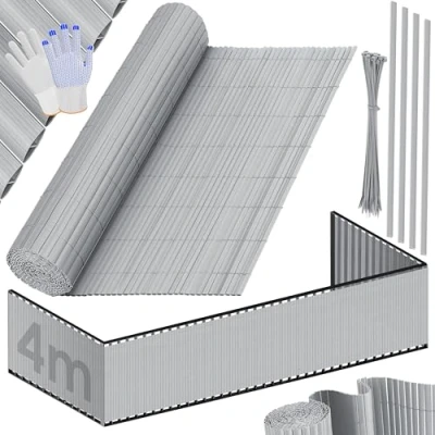 Immagine di KESSER® Recinzione Privacy in PVC 80 x 400 cm, Rivestimento per Balconi, Frangivento, Doghe Rinforzate Giardini, Balconi e Terrazze, incl. Fascette Copertura, Grigio Chiaro