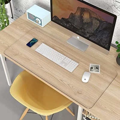 Immagine di YURO tappetino da scrivania per ufficio, 80 x 40 cm, in PVC trasparente, antiscivolo, impermeabile, scrivania, grande tastiera, computer portatile, protezione con bordo