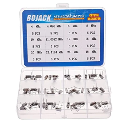 Immagine di BOJACK 12 Valori 60 pezzi Oscillatore al cristallo di quarzo 4, 4.096, 6, 8, 10, 11.0592, 12, 16, 20, 22.1184, 24, 48 MHz Kit assortimento risonatori