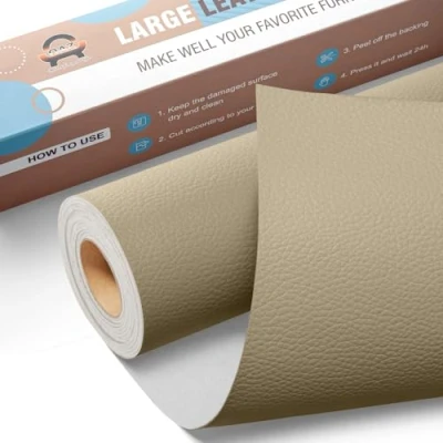 Immagine di Patch per Riparazione in Pelle 40 x 160 cm, Toppe Autoadesive Pelle, Adesiva Riparazioni Divano, Sedile Auto, Mobili, Borsa Kaki