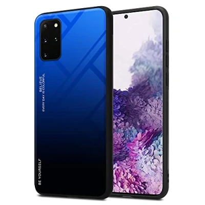 Immagine di Cadorabo Custodia Compatibile con Samsung Galaxy S20 Plus in Blu Nero Coperchio Protettivo Bicolore Silicone TPU e Retro Vetro temperato