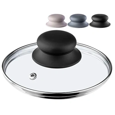 Immagine di coperchio in vetro KADAX con manico silicone, resistente al calore per pentole ⌀14 30 cm, foro il vapore, universale diverse dimensioni (14 grigio)