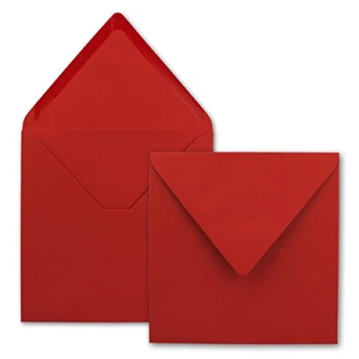 Immagine di Neuser Buste quadrate, colore rosso, qualità robusta molto resistenti 110 g/m², 158 x mm, applicazione a bagnato, chiusura punta //dalla serie &quot;Farbenfroh&quot; 50 Umschläge rot