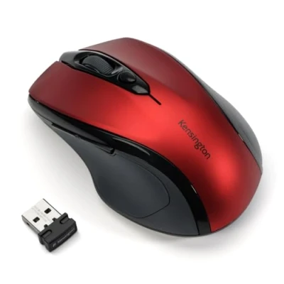 Immagine di Kensington K72422WW Mouse Pro Fit wireless, ottico di medie dimensioni, 5 pulsanti e design ergonomico per destrorsi, Connessione Plug &amp; Play, Compatibile con Windows macOS, Rosso
