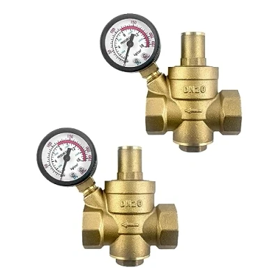 Immagine di QWORK® 2 pezzi DN20 riduttore del regolatore di pressione in ottone con manometro della valvola riduzione regolabile