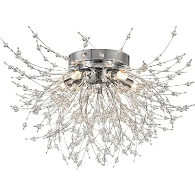 Immagine di EFPD lampadario fuochi d&#039;artificio, in cristallo G9, utilizzato per l&#039;illuminazione di camera da letto, sala pranzo, soggiorno e isola cucina (Argento Plafoniera 5T)