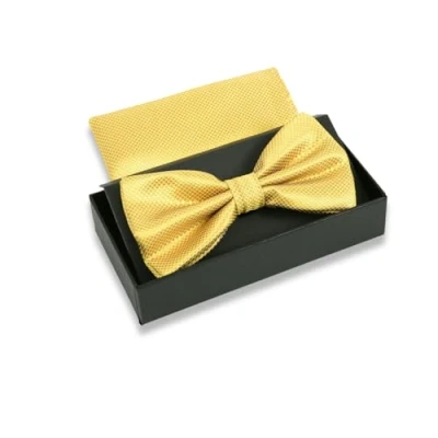 Immagine di Papillon dorato con fazzoletto da taschino per set uomo abito matrimonio regolabile in oro
