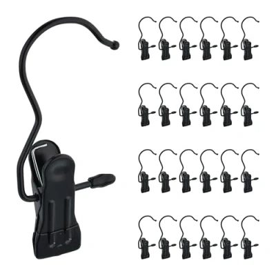 Immagine di Relaxdays Grucce Appendi Stivali, Set da 25 Appendini Portastivali in Ferro con Clip, Mollette Gommate, Ganci 360, Nero, 10,5 x 5 2 cm