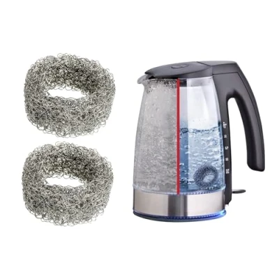 Immagine di Set di 2 filtri anticalcare modello Hexi in acciaio inox accessori per bollitore, filtro a risparmio energetico, senza prodotti chimici, 4 x cm, argento