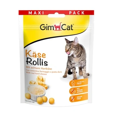 Immagine di GimCat Rollis al formaggio, Snack per gatti senza cereali e ricco di vitamine, con formaggio a pasta dura genuino, Confezione da 6 pezzi, x 140 g