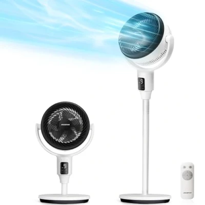 Immagine di Aigostar Ventilatore a Piantana Silenzioso 23DB, 24W DC, Oscillazione 135+90, Ventilatori Colonna Potente con Telecomando, 9 Velocità, Timer da 9H, Funzion Aroma Camera Letto &amp; Salott