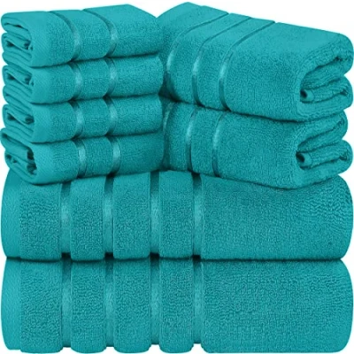 Immagine di Utopia Towels Set di Asciugamani Lusso da 8 Pezzi, 2 Bagno, A Mano e 4 Strofinacci, Altamente Assorbenti 97% Cotone Filato Ad Anello(Turchese)