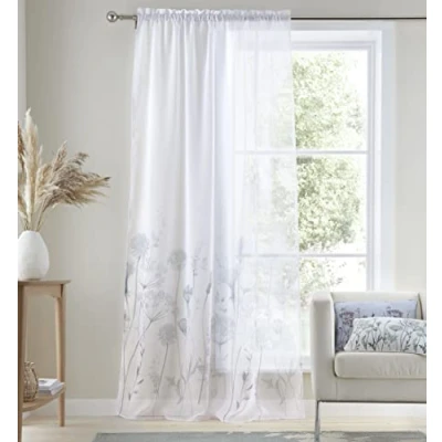 Immagine di Catherine Lansfield Meadowsweet Tenda a pannello in voile con passanti e motivo floreale, 140 x 183 cm, colore: Bianco