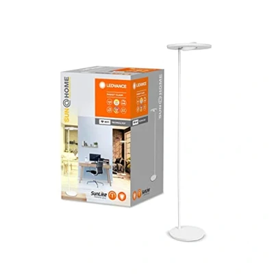 Immagine di LEDVANCE SUN@HOME LED lampada da terra bianca con WIFI 40 cm di larghezza e 180 altezza, 41W, 2000 Lm, luce del sole al camino(2200 5000K), CRI&gt;95, stand Alexa, google o operare app