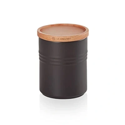 Immagine di Le Creuset Barattolo M con coperchio in legno Gres Vetrificato, 540 ml, 10 cm, Nero Mat, 91044401000099