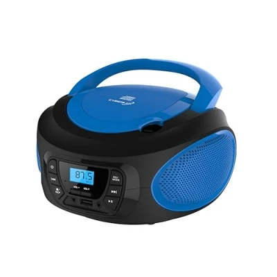 Immagine di Boombox Lettore CD portatile CD/CD R USB Radio FM Ingresso AUX IN Presa per cuffie bambini Stereo Sistema compatto (blu cobalto)