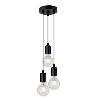 Immagine di ChaoZan Lampadario semplice,3 punti luce, adatto per lampadine E27,non incluse lampadine, metallo nero, lampada a sospensione sala da pranzo, stile industriale plafoniera