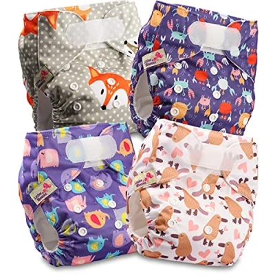 Immagine di Littles and Bloomz FLV2 0404 Pannolino lavabile per bambini, riutilizzabile, con bottoni a pressione standard, confezione da 4 pannolini