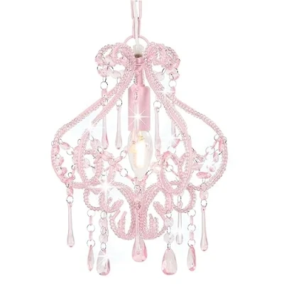 Immagine di vidaXL Lampadario con Perle di Cristallo Rotondo 1 Lampadina E14 Lampada Soffitto Luce Pendente Base in Metallo Rosa Gocce Acrilico Trasparente