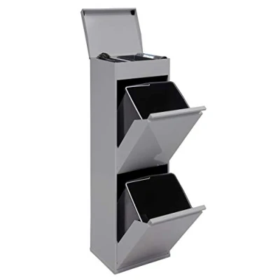 Immagine di Arregui Top CR222 B Pattumiera Differenziata 2 Scomparti x 17L (34L) Contenitore in Acciaio con Ripiano Multiuso Mobile per Raccolta Cestino Spazzatura da Cucina Grigio