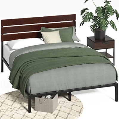 Immagine di Zinus ri letto 150x190 cm Altezza 31 con spazio sotto il Bambù sostenibile e struttura in piattaforma metallo testiera a doghe Marrone Nero