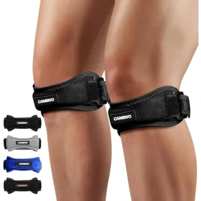 Immagine di CAMBIVO Tutore Ginocchio Regolabile 2 Pezzi, Fascia Ginocchio, Ginocchiera Rotulea, Cinturino Sottorotuleo Supporto con Cuscinetto di Compressione per Menisco, Palestra, Basket, Sport, Pallavolo