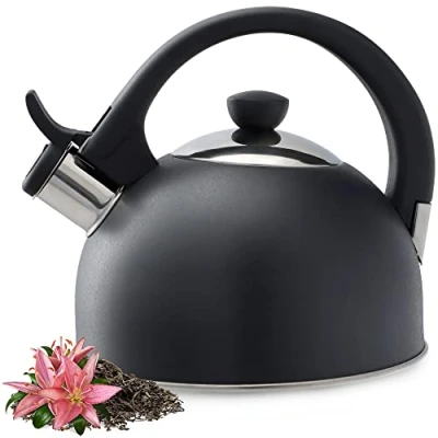 Immagine di KADAX bollitore in acciaio inox, da 1,7 l, disponibile diversi colori, per tutti i piani cottura, retrò a flauto (antracite)