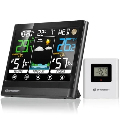 Immagine di Bresser MeteoTemp BF Stazione meteo radio con display touch, sensore esterno radio, pressione dell&#039;aria, previsioni meteo, indicatore di temperatura ambiente, umidità e ricezione del segnale orario