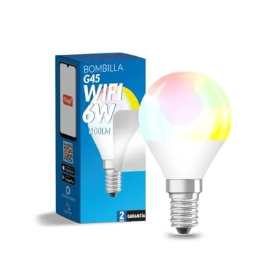 Immagine di M Ledme Lampadina LED Smart WiFi 6W (Eq. 50 W) Attacco E14 G45, non necessita di Hub, RGB+CCT, Dimmerabile, Luce Bianca e Colorata, compatibile con Alexa Google Home, LM7145