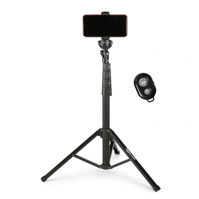 Immagine di Amazon Basics, treppiede estensibile fino a 162 cm per smartphone iPhone, modalità bastone selfie e telefono, nero