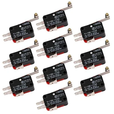 Immagine di Gebildet 10 pezzi Micro Interruttore Leva Lunga a Rullo, V 156 1C25 Finecorsa SPDT, 3 Pin 2 Posizione 1NO 1NC Mini Levetta, Braccio Pulsante Attuatore Momentaneo