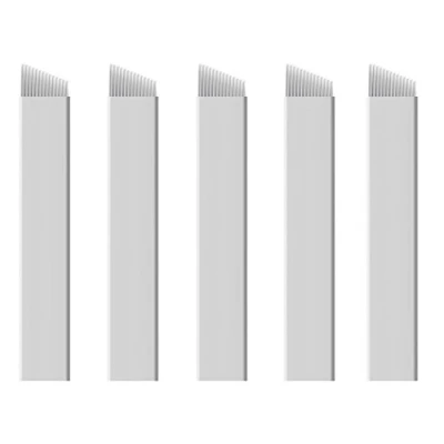 Immagine di Xiaoyu 50PCS aghi microblading, trucco permanente tatuaggio manuale del sopracciglio lama smussato per le penne sopracciglio, bianco, 14 pin