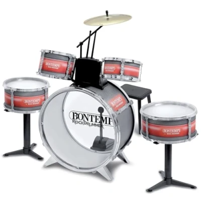 Immagine di Bontempi BeatMaster Pro: Batteria per Piccoli con Suoni Realistici e Tanto Divertimento, Rosso Trasparente, 850x650x680 mm