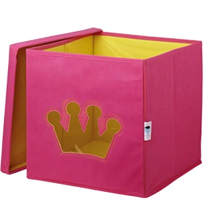 Immagine di LOVE IT STORE Cubo Portaoggetti Con Coperchio Tessuto Resistente Pieghevole Per Camera Dei Bambini Kallax Contenitori 30x30x30cm Rosa Disegno Di Corona