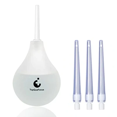 Immagine di TopQuaFocus 8 oz Enema Bulb Kit anale e vaginale Douche per gli uomini sistema di risciacquo Enemas Silicone 4 punte sostituibili (trasparente)