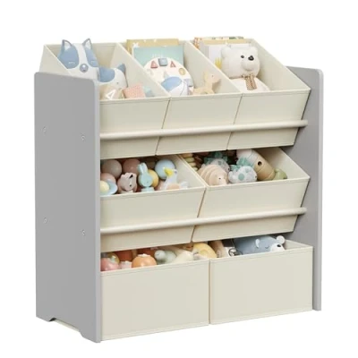 Immagine di SONGMICS Scaffale per Bambini, Giocattoli, Libreria con 7 Contenitori in Tessuto Non Tessuto, Camera dei Spazioso, 29,5 x 62,5 60 cm, Grigio Tortora GKR034G10